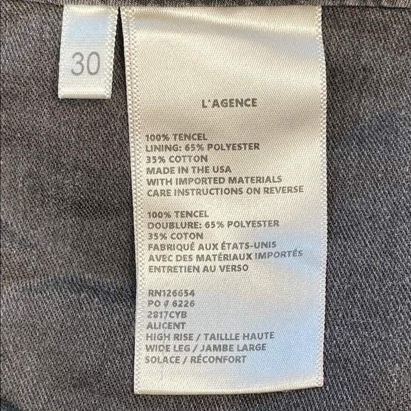 New L’Agence Alicent High Rise Wide Leg Jeans Solace Gray Lightweight Sz 30 - Picture 9 of 14